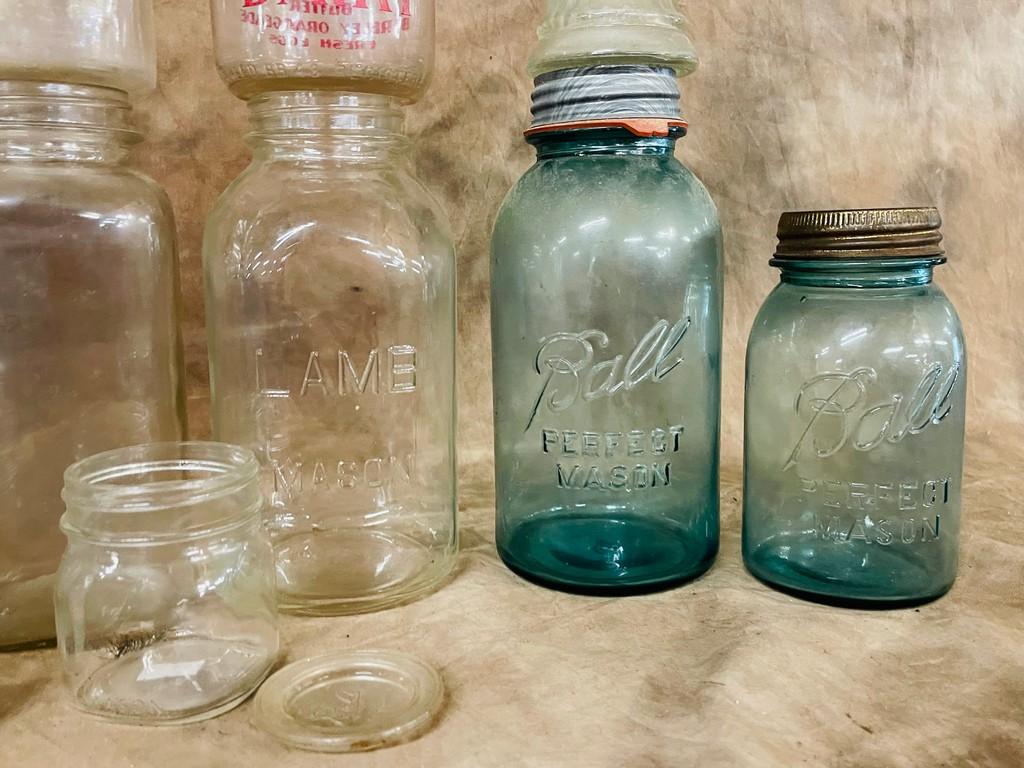 Box Lot Old Canning Jars & Milk Bottles