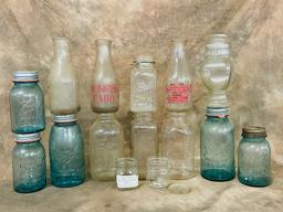 Box Lot Old Canning Jars & Milk Bottles