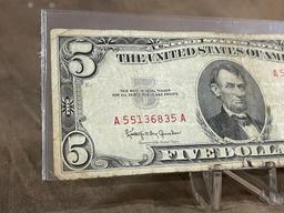 1963 $5 Red Seal US Banknote
