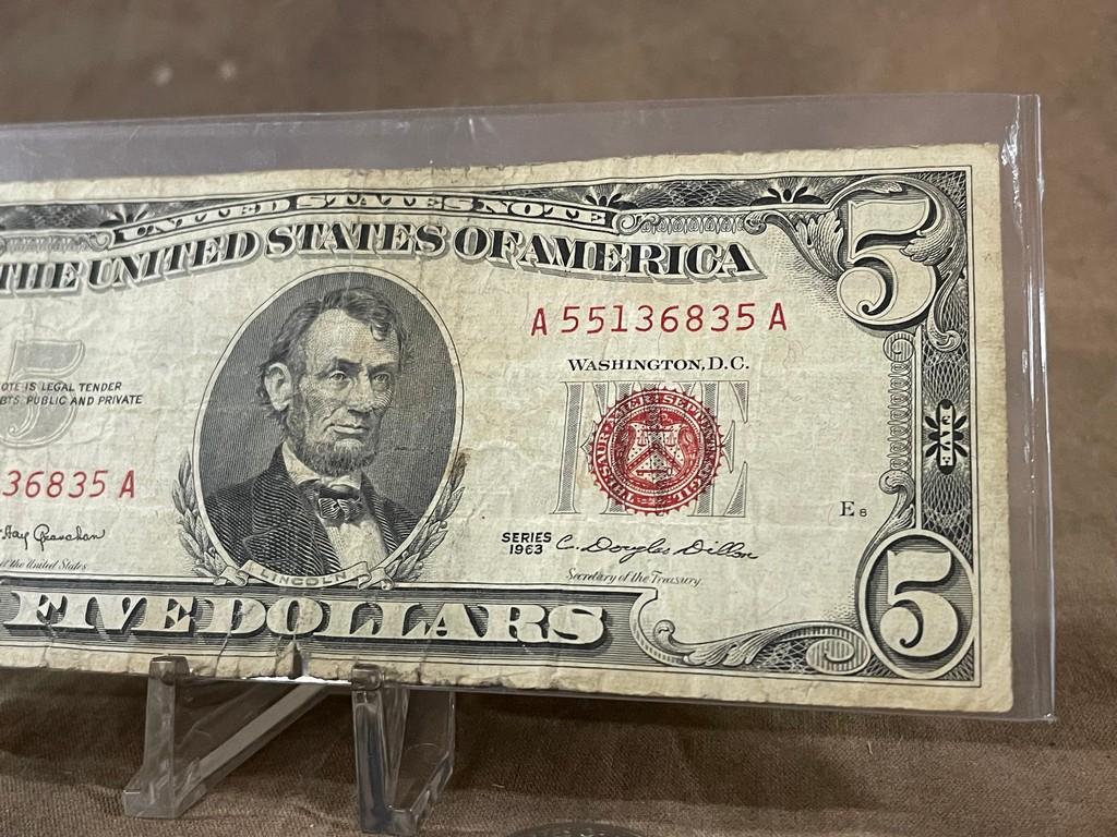 1963 $5 Red Seal US Banknote