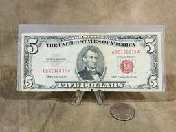 1963 $5 Red Seal US Banknote