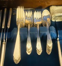 79 Pc. Lunt William & Mary Pattern Monogrammed Sterling Silver Flatware Set