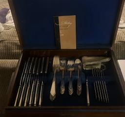 79 Pc. Lunt William & Mary Pattern Monogrammed Sterling Silver Flatware Set