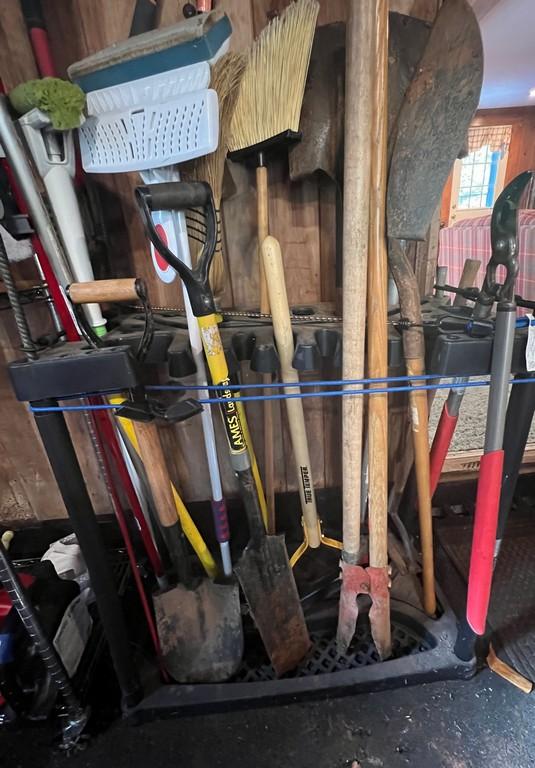Long Handle Tools with Plastic Storage Rack