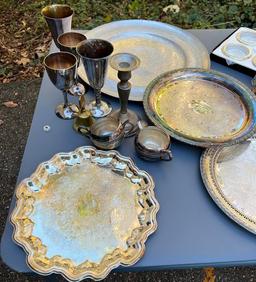 Large Box Lot of Silverplate Serving Ware