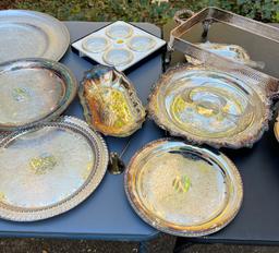 Large Box Lot of Silverplate Serving Ware