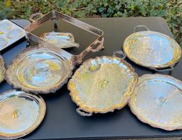 Large Box Lot of Silverplate Serving Ware