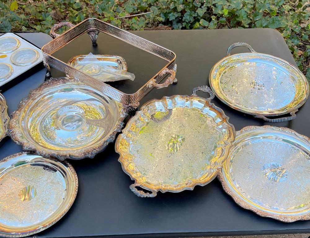 Large Box Lot of Silverplate Serving Ware