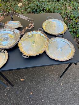 Large Box Lot of Silverplate Serving Ware