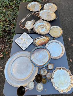 Large Box Lot of Silverplate Serving Ware