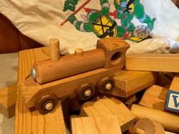 Wood Play Blocks In Ninja Turtle Bag