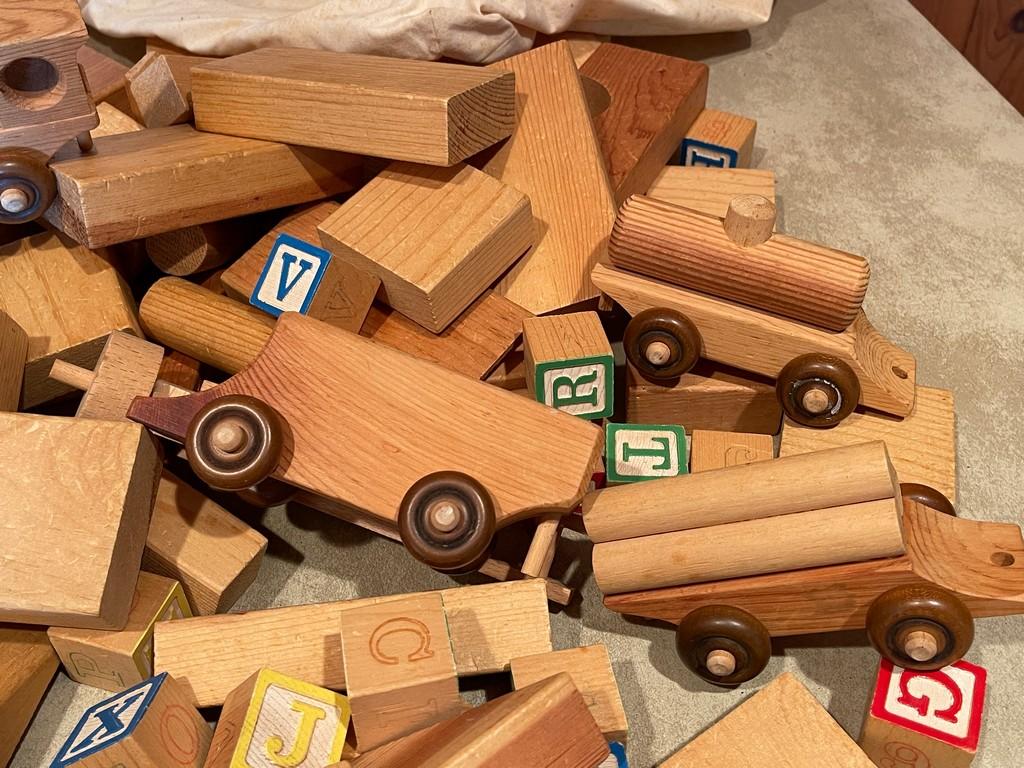Wood Play Blocks In Ninja Turtle Bag