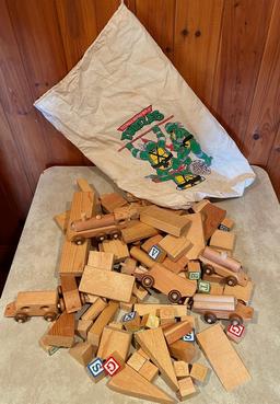 Wood Play Blocks In Ninja Turtle Bag