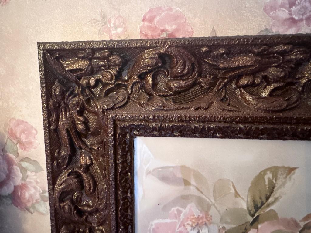 Reproduction Victorian Style Rose Yard Long Print In Wood Frame