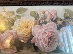 Reproduction Victorian Style Rose Yard Long Print In Wood Frame