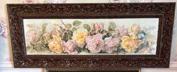 Reproduction Victorian Style Rose Yard Long Print In Wood Frame