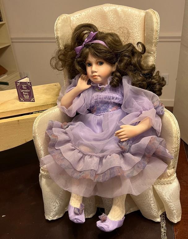 Doll Seated in Wingback Chair and Dropleaf Table