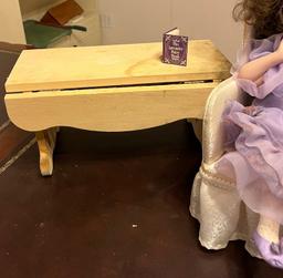 Doll Seated in Wingback Chair and Dropleaf Table