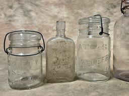 Lot of Old Glass Jars and Bottles