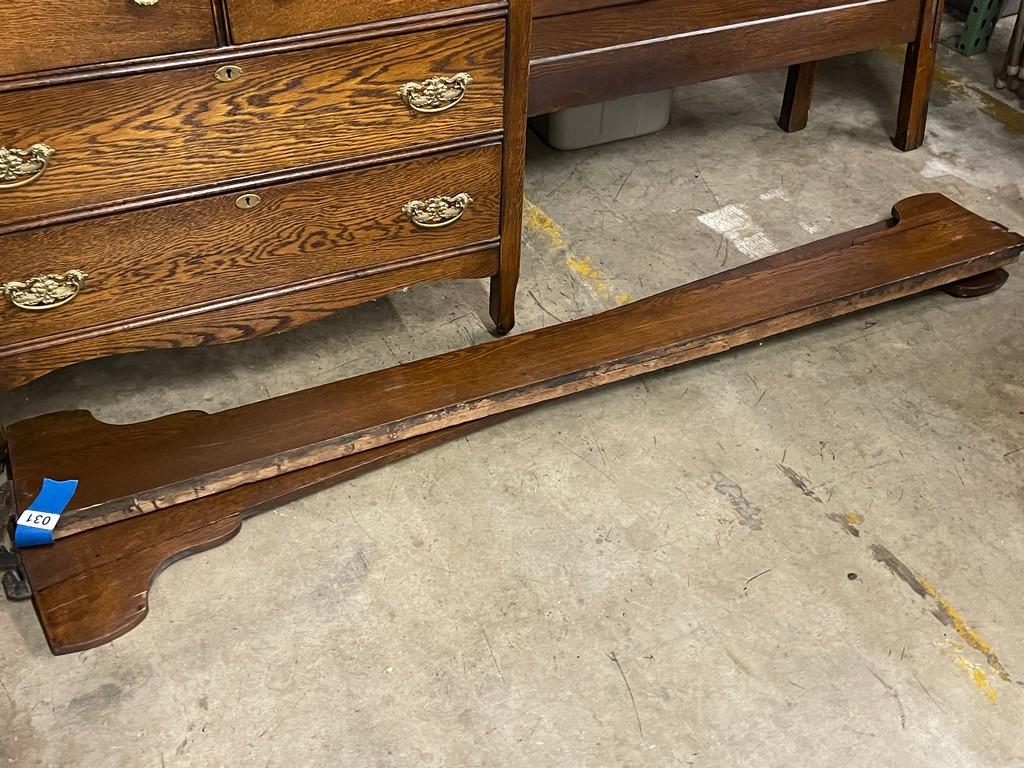 Antique Three-Quarter Oak Head and Foot with Side Rails and Dresser with Mirror