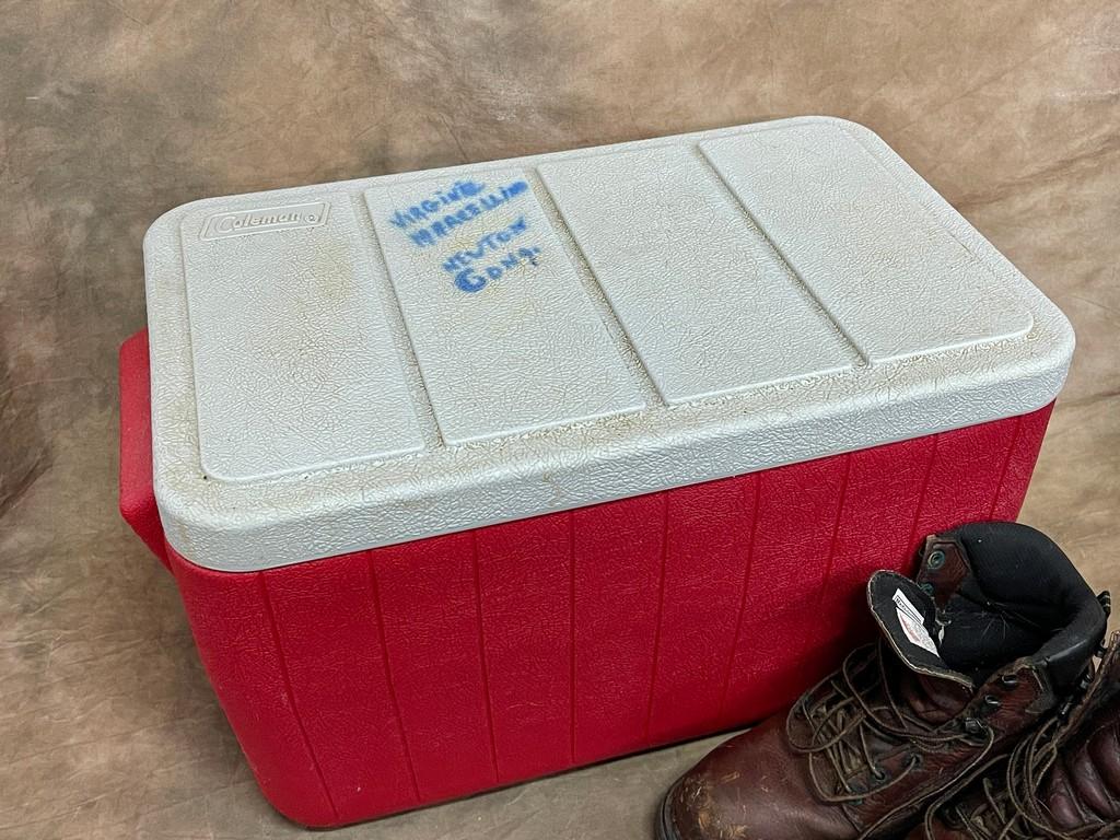 Coleman Poly-Lite 34 Cooler Two Pair of Red Wing Boots