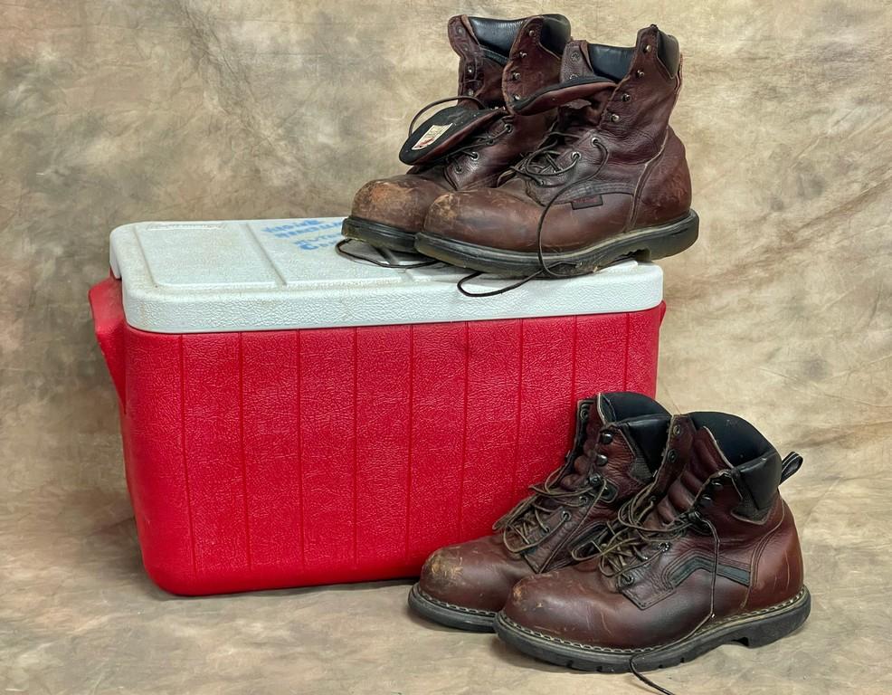 Coleman Poly-Lite 34 Cooler Two Pair of Red Wing Boots