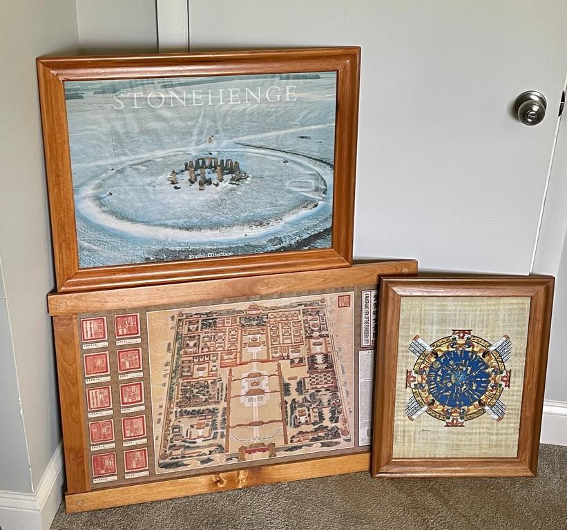 Forbidden City Color Pictorial Map & Hand painted Egyptian Calendar In Frame