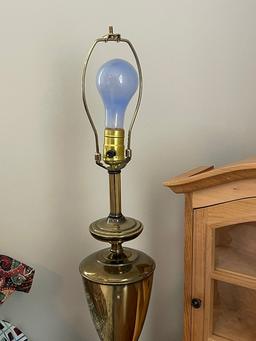 Pine Tabletop Display Cabinet & Brass Lamp