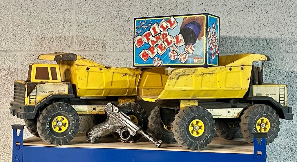 Toy Gun & 2 Tonka Dump Trucks