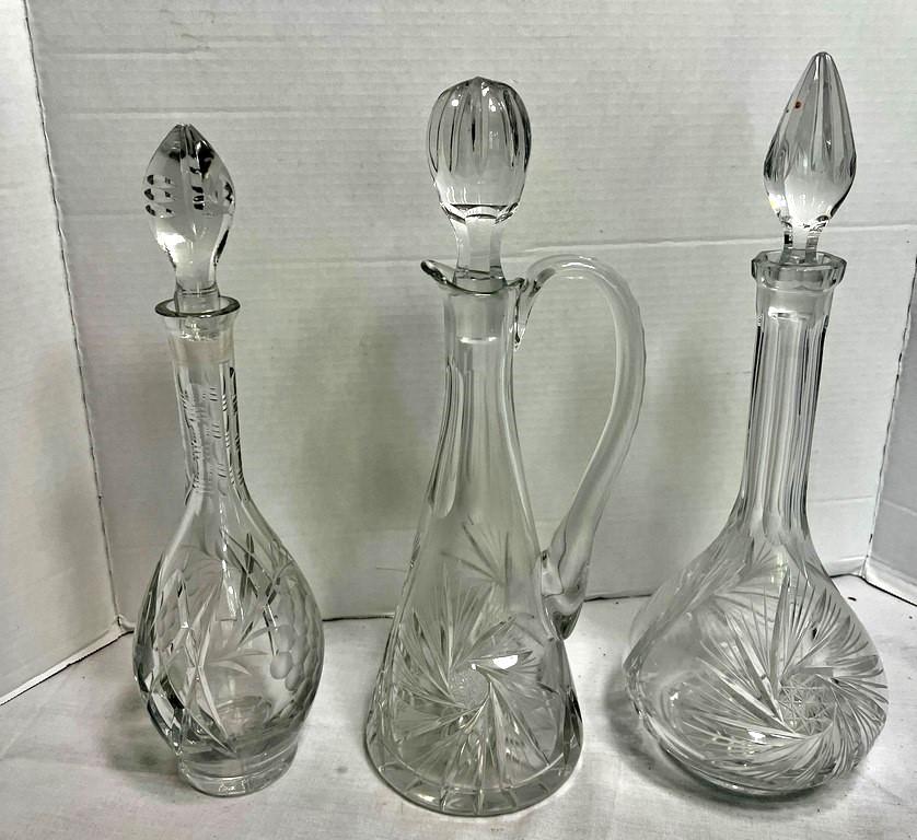 Lot Of 3 Cut Glass Decanters