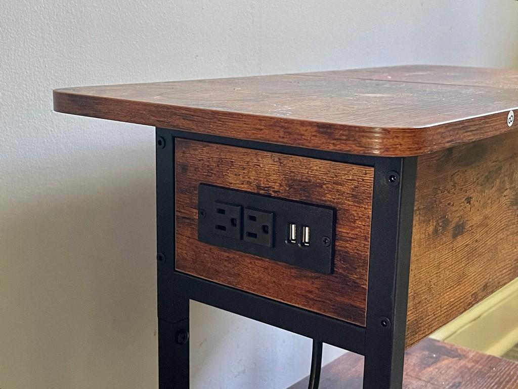 Walnut Side Table With Charging Ports