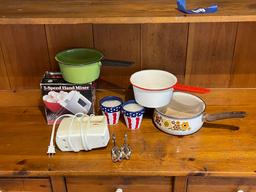 Enameled Pot Lot and Salton Hand Mixer