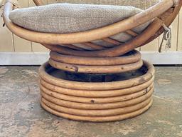 Pair of Rattan Rocking and Swivel Chairs with Upholstered Cushions