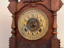 Small Ansonia Clock Co. Wooden Eight-Day Mantle Clock with Decorative Brass Face