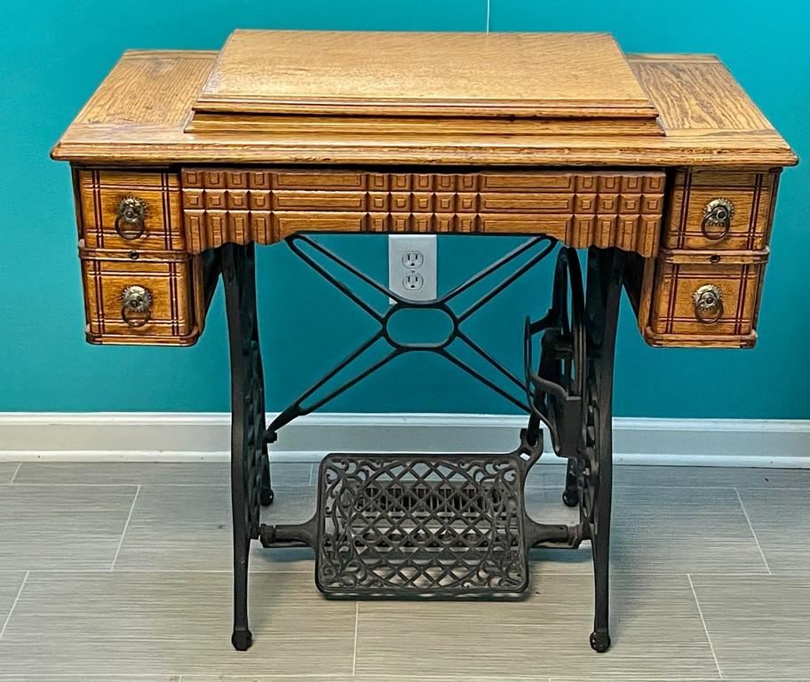 Antique Burdick Pedal Sewing Machine in Wooden Case