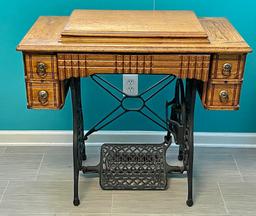 Antique Burdick Pedal Sewing Machine in Wooden Case