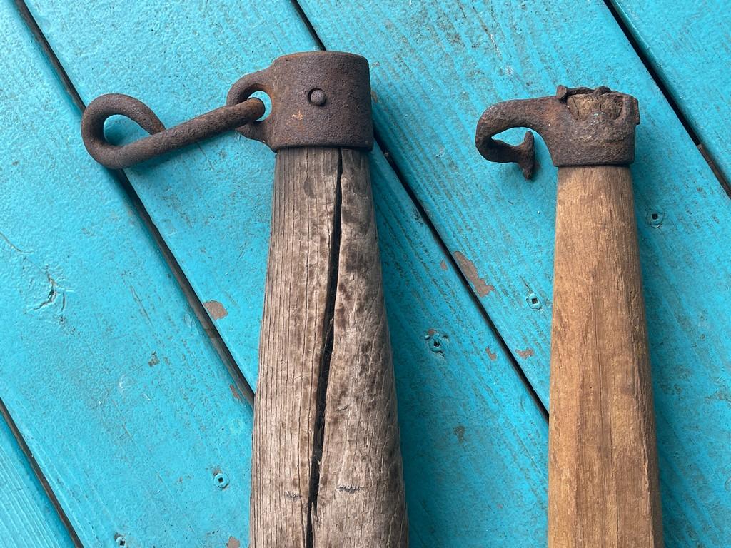 Ox Yoke with Cast Iron Hooks (Two in Lot)