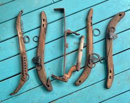 Vintage Wood Horse Harness and Vintage Brick Tongs