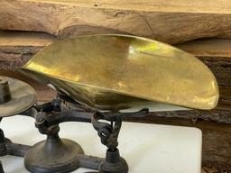 Antique Scale with Brass Pan and Weights