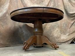 Antique Tiger Oak Round Lion Footed Dinning Table