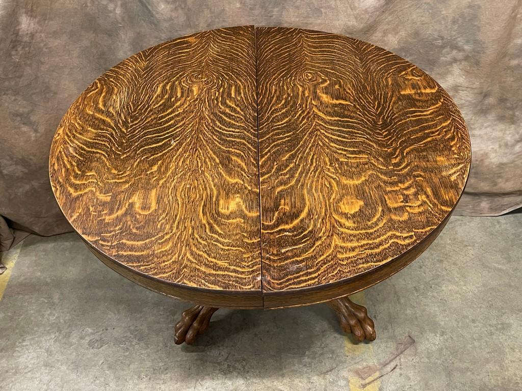 Antique Tiger Oak Round Lion Footed Dinning Table