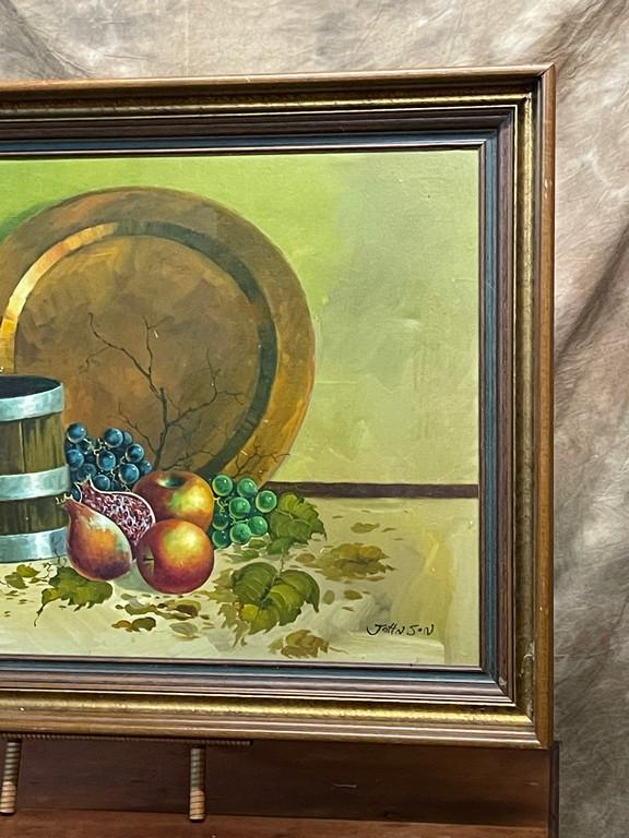 1960s Still Life Oil On Canvas By Johnson In Frame