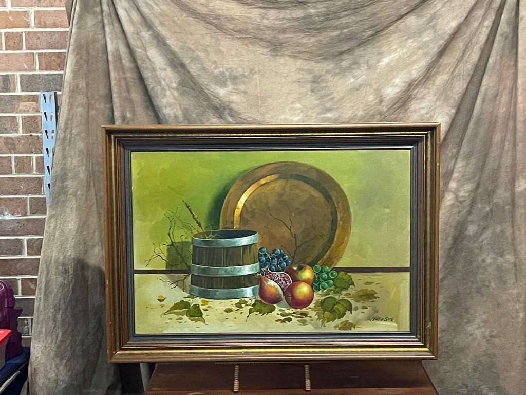 1960s Still Life Oil On Canvas By Johnson In Frame