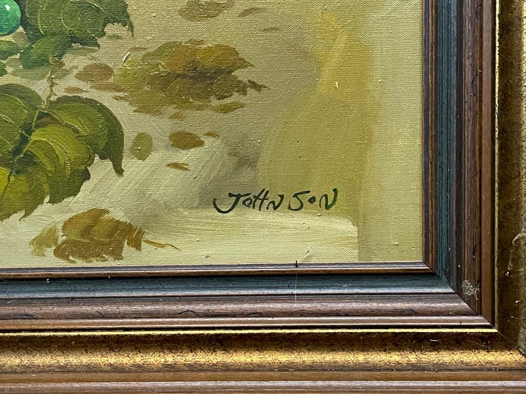 1960s Still Life Oil On Canvas By Johnson In Frame