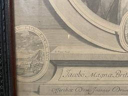 Early English Engraving Of Royal Subject In Contemporary Frame