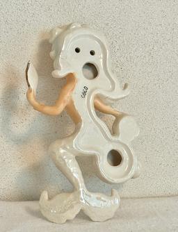 Vintage Lefton Mermaid Wall Plaque with Bubbles and Holding a Mirror