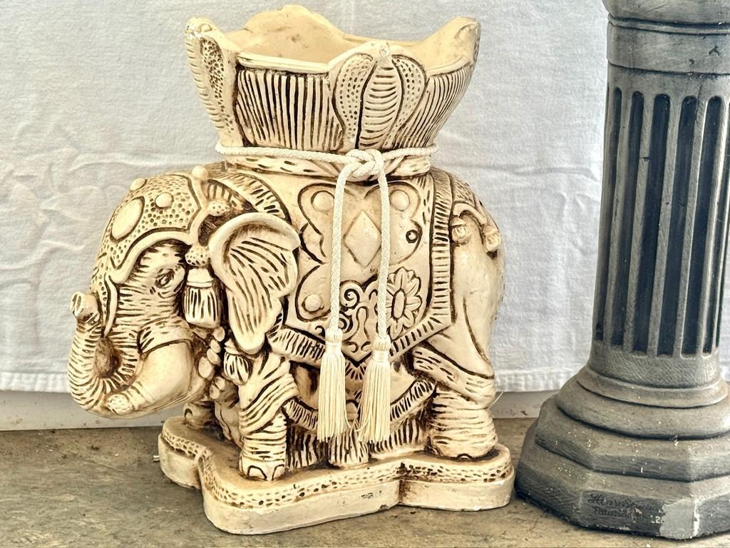 Concrete Round Column and Plaster Elephant