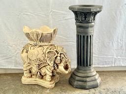 Concrete Round Column and Plaster Elephant