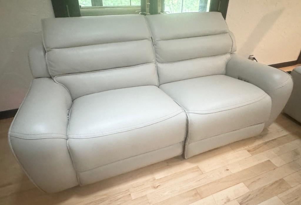 Dove Gray Leather Recliner Sofa