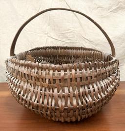 Large Antique Buttocks Basket With Pine Cones